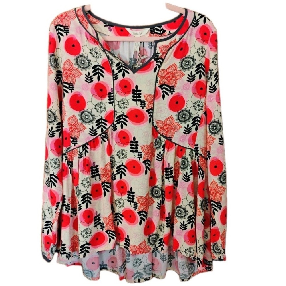 NWT Matilda‎ Jane Floral Tunic Blouse Women's Size S Pink Long Sleeve Boho